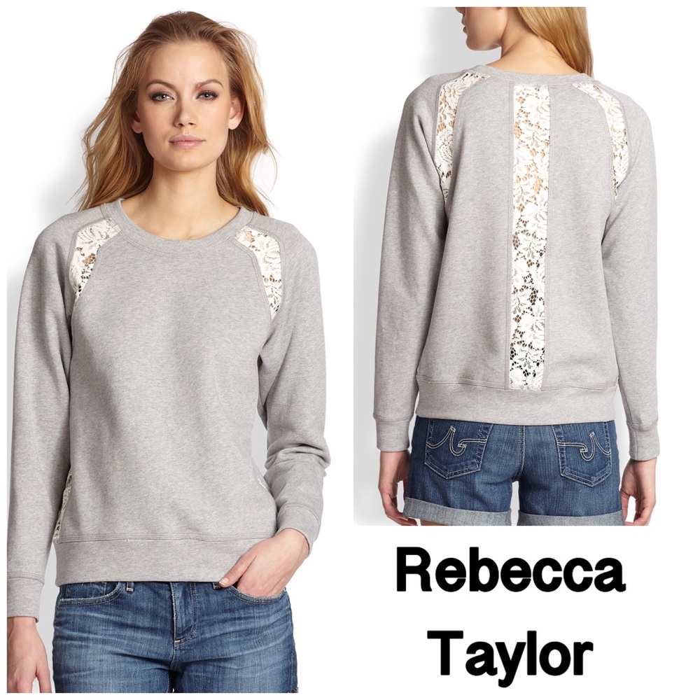 Rebecca Taylor Gray Sweatshirt with White Lace Detail
